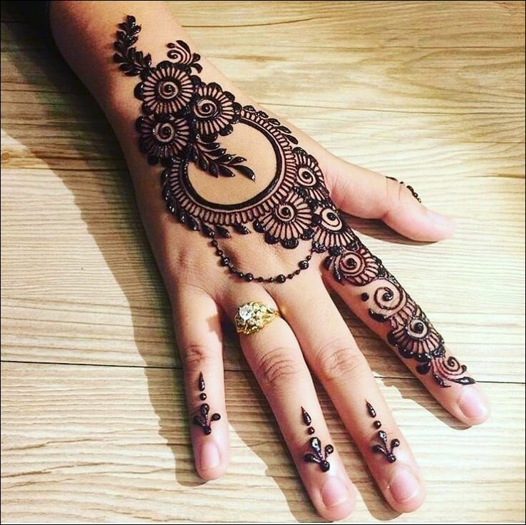 stylish back hand mehndi design 13