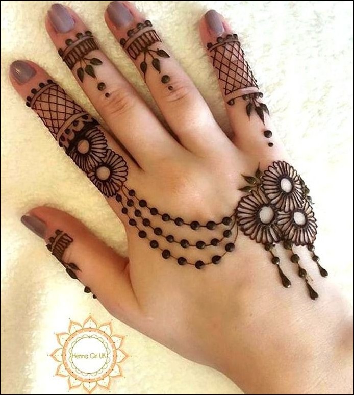 stylish back hand mehndi design 14