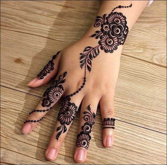 stylish back hand mehndi design 15